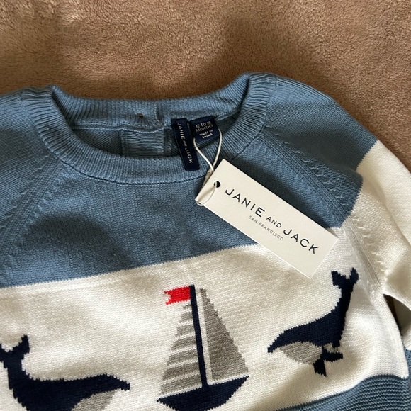 Janie&Jack infant boys blue/white one piece nautical sweater Size 12-18mo NWT - Picture 2 of 2